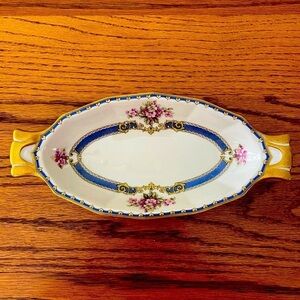 Vintage Black Knight Trentino Oval Serving Dish /Czechoslovakia/Floral Porcelain